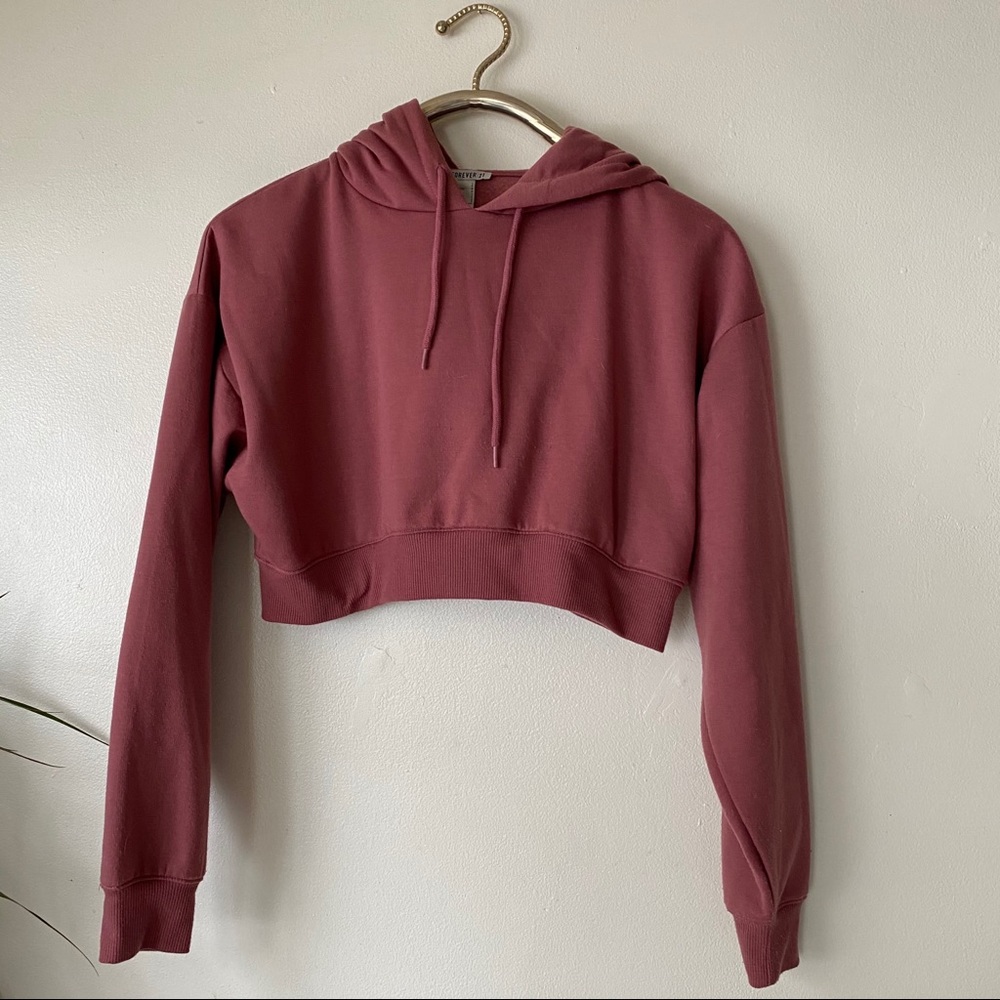 Forever 21 Dusty Rose Pink Cropped Hoodie